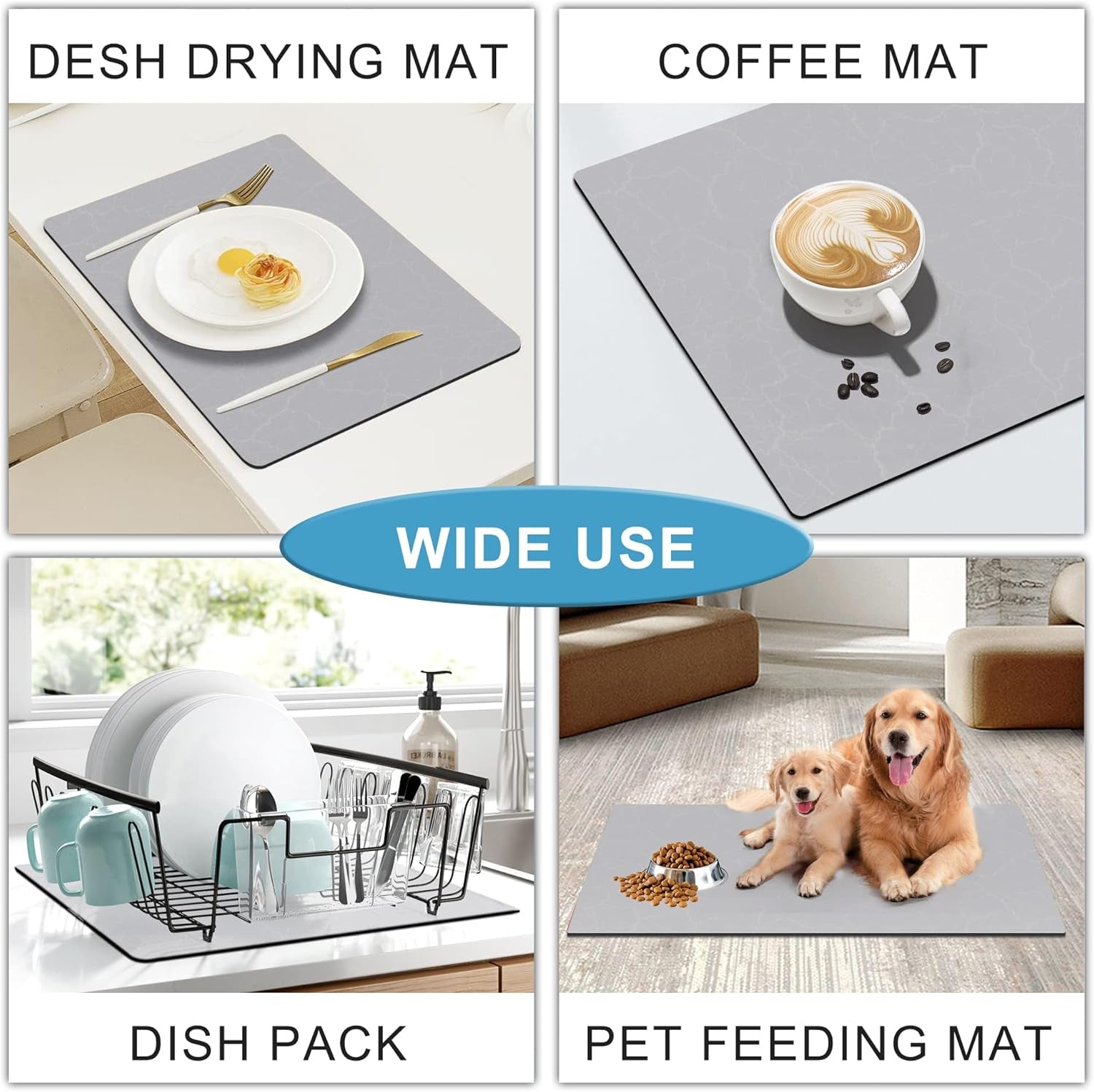 Coffee Bar Mat under Coffee Maker,19Inx12In Coffee Tray Mat under Coffee Machine,None Skid Mat for Coffee Pots,Under Appliance Mats,Silicone Hot Mats for Coffee Machines,Coffee Dish Drying Mat,Grey