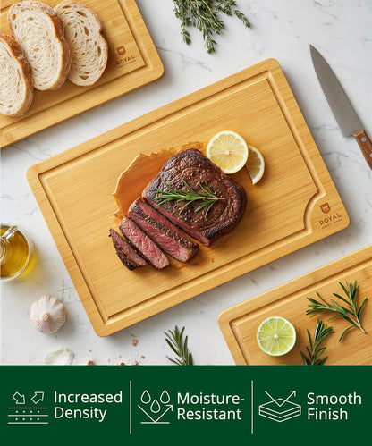 Bamboo Cutting Board Set with Juice Groove (3 Pieces) - Wood Cutting Boards for Kitchen, Wood Cutting Board Set, Kitchen Chopping Board for Meat (Butcher Block) Cheese and Vegetables